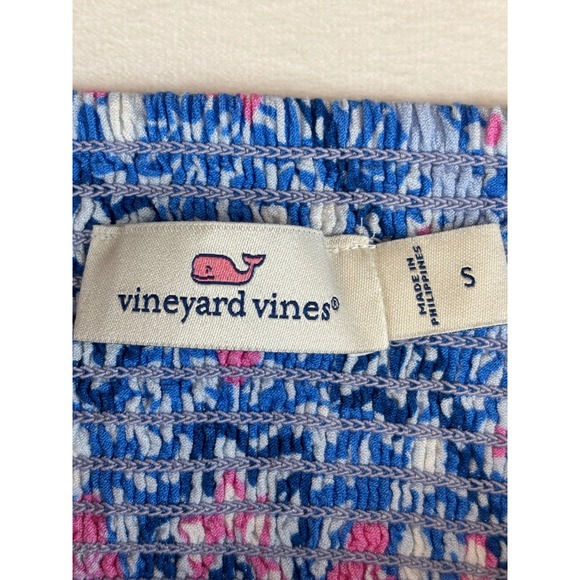 Vineyard Vines Ruffle Mini Skirt Small Smocked Waist Blue Floral‎ Summer Beach - Picture 4 of 8